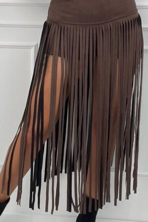 Alternative view of Φούστα “Wild Fringe” Καφέ με Κρόσσια